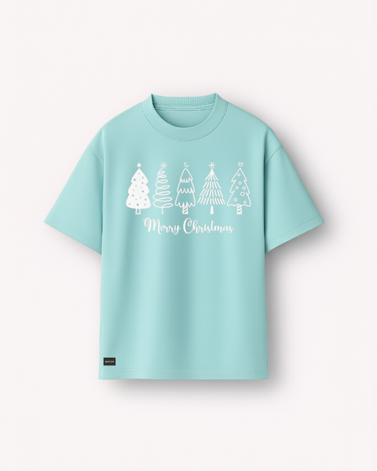 Siyalta – Xmas Line Art Forest | Oversized T-Shirt, Short Sleeve, Casual Fit